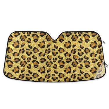 Imagem de Guarda-sol marrom com manchas de leopardo dourado para para-brisa de carro personalizado retrátil óculos de sol para janelas dianteiras floral automotivo L, 144,8 cm x 80 cm