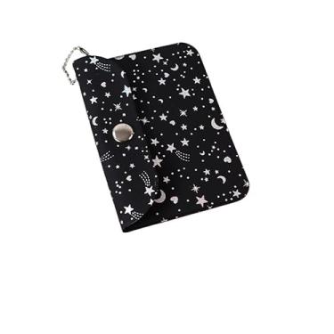 Imagem de Porta-cartão de carteira preto e branco estrela, porta-cartão de identificação, bolsa de armazenamento de cartão pequeno, suporte de passagem de ônibus, acessório de mochila, bolsa pendurada