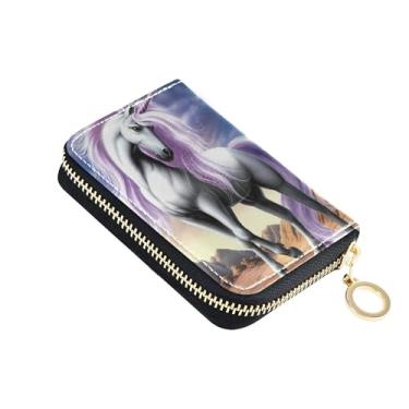Imagem de Carteira feminina de crina roxa de unicórnio pequena com bloqueio de RFID, linda carteira com zíper e bolsa para moedas