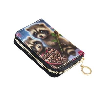 Imagem de Carteira feminina divertida pequena com bloqueio de RFID, porta-cartão de crédito, rosa guaxinim, amor, carteira de viagem com zíper