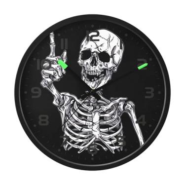 Imagem de SEHANY Relógio artístico de parede de caveira silencioso, sem tique-taque, relógio redondo operado por bateria, controle de som, luz noturna, relógios de parede para sala de estar, cozinha, quarto
