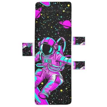 Imagem de Astronaut Space Dark Black Chaise Lounge Toalhas de Cadeira de Praia Toalha de Cadeira de Praia com Bolso Superior Ajustado Espreguiçadeira Externa 203 x 76 cm