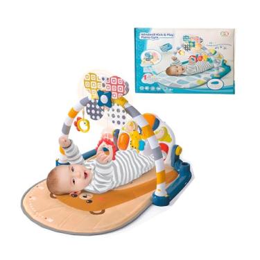 Imagem de Tapete de Atividades para Play Gym com Piano Musical e Brinquedos Suspensos | Ginásio Interativo para Desenvolvimento Sensorial Infantil Menino Menina | Modelo 8872A