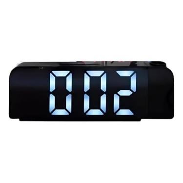 Imagem de Relógio Despertador Digital com Projetor de Hora, Display LED Branco, Termômetro, Data e Alarme, Brilho Ajustável, USB, 18x9x4cm