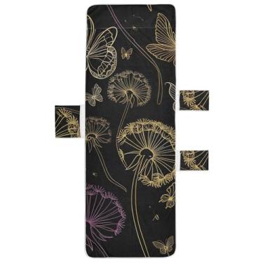 Imagem de Dente-de-leão dourado borboletas preto espreguiçadeira capa de cadeira de praia lounge capa de cadeira de piscina espreguiçadeira 85 x 76 centímetros