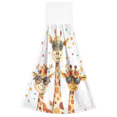 Imagem de Joitme Happy Giraffe Animal Family Toalhas de cozinha penduradas no outono toalhas de banho macias absorventes conjunto de 2, decorações de cozinha fofas 18,2 x 14 polegadas