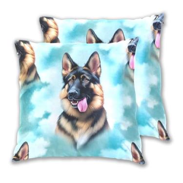 Imagem de Joitme Conjunto de 2 capas de almofada de cachorro pastor alemão animal, capa fofa de sofá para sala de estar, 40,6 x 40,6 cm, 2 peças