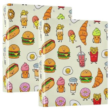 Imagem de Cute Food Burgers Fichários amarelos 3,8 cm, 3 argolas, 200 folhas, caderno, anel redondo, fichário de escritório, 31,5 x 27 x 6 cm, pacote com 2