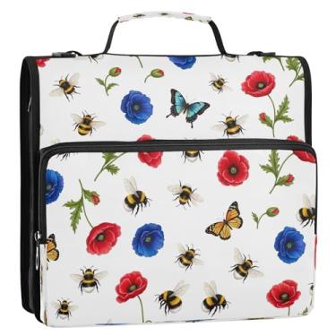 Imagem de Bolsa organizadora de fichário colorido com zíper com alça de ombro, 3 anéis D, 3 anéis, portfólio, comporta 500 folhas para escola, escritório, viagens