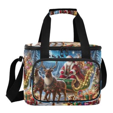Imagem de Lancheira vermelha de rena de Natal para mulheres, lancheira térmica, térmica