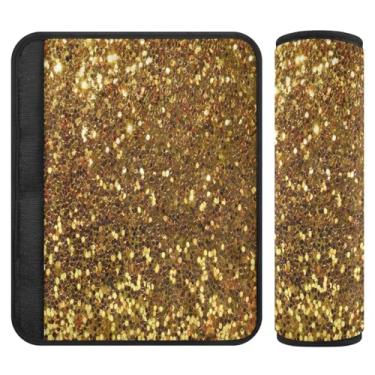 Imagem de Golden Glitter Capa de cinto de segurança de dois pacotes, capas de alça de assento de carro finas, adequadas para vários usos, almofadas de alça de ombro para bolsas