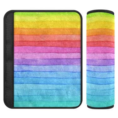 Imagem de Joitme Capa de cinto de segurança infantil de flanela macia com listras arco-íris - Almofadas acolchoadas para carros, bolsas de câmera e mochilas