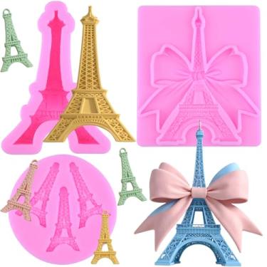 Imagem de MIYAHOUSE Torre Eiffel Moldes de silicone para decoração de bolos, enfeite de cupcake, pasta de goma de chocolate, argila de polímero, conjunto de 3