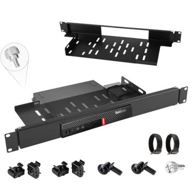 Imagem de Freejia Mini suporte de rack compatível com Lenovo ThinkCentre 1U ServerRack Prateleira articulada com parafusos de torção manual de aço de alta resistência Lenovo Mini PC-Rack Mount para gabinete de