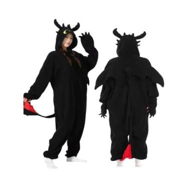 Imagem de Macacão Kigurumi Dragão Sem Dentes Preto Para Adultos E Crianças, Fant