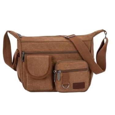 Imagem de Bolsa masculina de lona Business Postman - Mochila casual de grande capacidade e bolsa de ombro transversal para uso diário, Cáqui, One Size