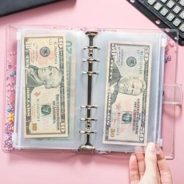 Imagem de 15 peças de bolsos para fichário A6 com 6 furos, envelopes de dinheiro para orçamento, pastas transparentes com zíper, inserções planejadoras A6, sacos de arquivo de folhas soltas de PVC, organizador