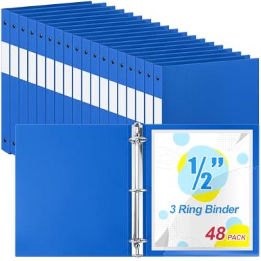 Imagem de Henoyso 48 fichários de 3 anéis redondos de 1/5.1 cm, tamanho carta, 20 cm x 28 cm, fichário flexível de plástico, comporta 100 folhas com 1 bolso, organizador versátil para escritório, casa, escola