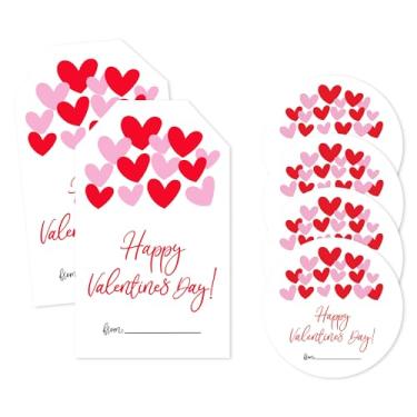 Imagem de 40 peças de adesivos rosa vermelho coração dia dos namorados - feliz dia dos namorados - etiquetas de presente de dia dos namorados adolescentes envelopes cartões decoração para família casal amigos