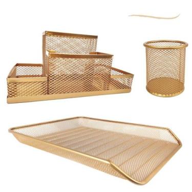 Imagem de Kit Escritório Porta Caneta Organizador Mesa Bandeja de Documentos Dou