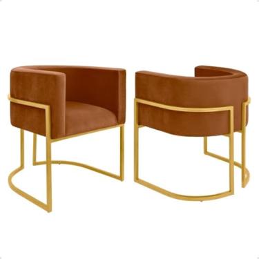Imagem de Kit 2 Poltronas para Recepção - Conjunto Decorativo para Clínica, Consultório e Sala de Espera, Confortável e Moderno(terra cota,dourado)