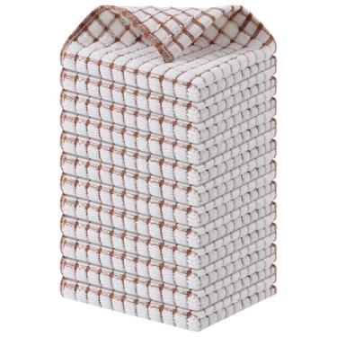Imagem de Kitinjoy Pacote com 12 panos de prato de cozinha felpudos de algodão, 30,5 x 30,5 cm, panos de prato super macios e absorventes, panos de prato de secagem rápida para lavar pratos, marrom