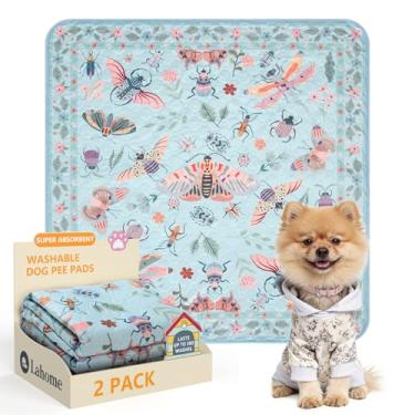 Imagem de Lahome Almofadas de xixi reutilizáveis laváveis para cães – Pacote com 2 almofadas de borboletas azuis e insetos, tapetes de treinamento super absorventes e impermeáveis para caixa e chão – à prova de