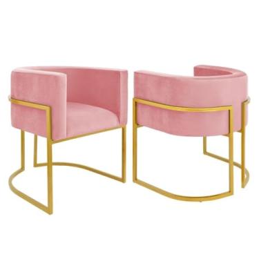 Imagem de Kit 2 Poltronas para Recepção - Conjunto Decorativo para Clínica, Consultório e Sala de Espera, Confortável e Moderno(rosa bebe,dourado)
