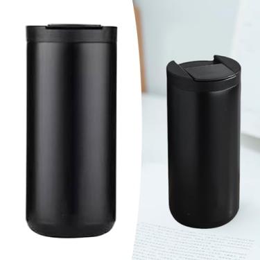 Imagem de ZJchao Caneca de café de Aço Inoxidável Isolada Com Canudo 400ml Caneca de Viagem à Prova de Vazamento para Camping Carro Escritório Copo Térmico de Aço Inoxidável Durável (Preta)