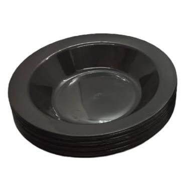 Imagem de Pratos Fundos Redondos de Plástico para refeições 22 cm x4 cm para Casa, Apartamento ou Kitnet, Perfeito para Churrasco e Festas (Preto,20 Pratos)