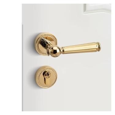 Imagem de Maçaneta de porta retrô francesa, fechadura de porta de quarto de estilo antigo, fechadura magnética silenciosa de porta de madeira para quarto (modelo magnético dourado)