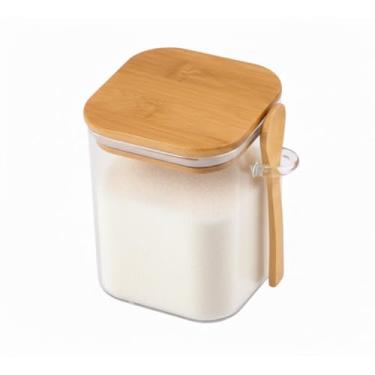 Imagem de Pote De Vidro Com Tampa e Colher de Bambu Ideal Para Condimentos Temperos e Especiarias Potes Herméticos Decorativos Para Cozinha Moderna