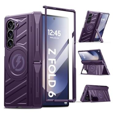 Imagem de LEIAU Capa magnética para Galaxy Z-Fold-6: capa de telefone armadura resistente [compatível com MagSafe] [proteção de dobradiça] [suporte duplo] à prova de choque TPU + capa de PC para zfold 6 5G 2024
