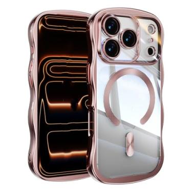 Imagem de SFDSUH Capa transparente de luxo com revestimento eletrolítico e efeito de onda grande para iPhone 13 Pro, compatível com carregamento sem fio (para iPhone 13 Pro/Rosa)