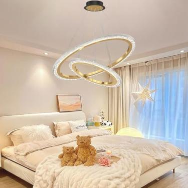Imagem de Luminária pendente LED moderna e regulável para mesa de jantar, lustre de alumínio minimalista com design circular para sala de estar (Cor: Dourado)