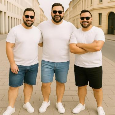 Imagem de Kit 3 Bermudas JEANS MASCULINA LISA Plus Size Grande Tamanho 44 46 48 Básica Reforçada 1101-Masculino