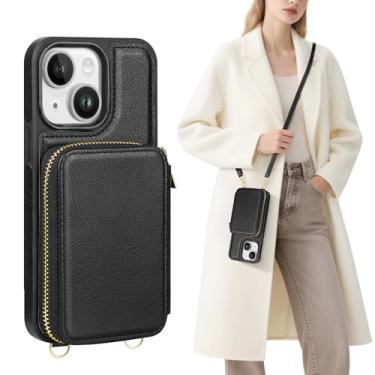 Imagem de SkyEagle Capa carteira compatível com iPhone 13 para mulheres 【bloqueio de RFID】 Capa transversal de couro PU com zíper bolsa de mão com alça de pulso, suporte para cartão de crédito, para Apple 13 de