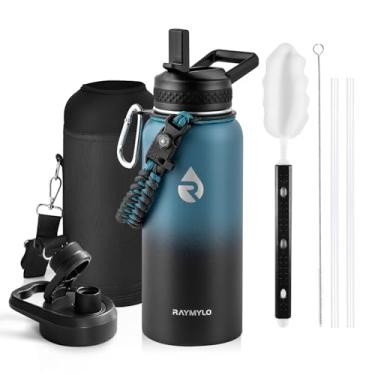 Imagem de Garrafa térmica de água RAYMYLO moderna, aço inoxidável com parede tripla isolada a vácuo (fria 48 h/quente 24h), à prova de vazamento, sem BPA, alça de paracord, tampas de bico e canudo, 946 ml