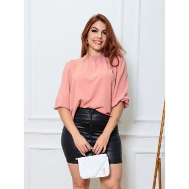 Imagem de Blusa Feminina Manga 3/4 MARIA Tecido Duna Tendência Lisa Básica Elega