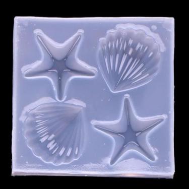 Imagem de Molde de silicone de resina de concha e estrela do mar para fazer joias epóxi decorativas, tema oceânico, artesanato e gesso, branco