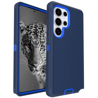 Imagem de Aliruke Capa para Samsung Galaxy S25 Ultra, proteção contra quedas de 5 metros, antiderrapante, à prova de choque, capa de telefone resistente de 3 camadas com capa à prova de poeira, azul