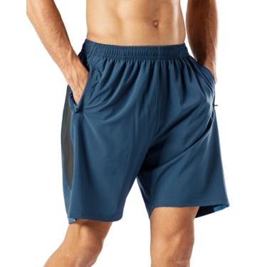 Imagem de HMIYA Short atlético masculino de 17,78 cm de secagem rápida para treino de corrida ou academia com bolsos com zíper, Índigo, XG