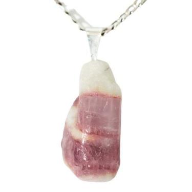 Imagem de Colar Pedra Natural Turmalina Rosa no Quartzo Pino Prateado - Cristais