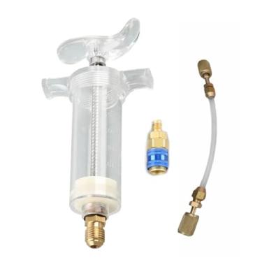 Imagem de Ferramenta de Injeção Óleo para Ar Condicionado Dispositivo Corante com Acoplamento Rápido 1 4in Tubo Enchimento Refrigerante Parafuso Giro Manual Prática Fácil Instalar e Usar Aplicação Amplia Longa