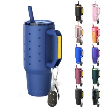 Imagem de Frost Buddy Copo Thicc Buddy de 1,134 g com manga de silicone – personalizável com pingentes Budz, copo de aço inoxidável isolado com alça e canudo, à prova de vazamento, compatível com porta-copos