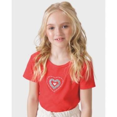 Imagem de Blusa Boreal com strass coração verão brilho fofo - Vermelho e OffWhite - Menina 4 a 14 anos-Feminino