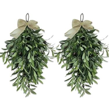 Imagem de Guirlanda de galho de oliveira artificial premium de 61 cm – Guirlanda de vegetação sintética realista para porta da frente, parede, casa e decoração o ano todo – Detalhe floral rústico de fazenda