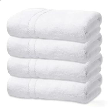 Imagem de Kit 4 Toalhas de Banho Brancas - Macias e Felpudas com Costura Dupla Reforçada, Estilo Hotel para Ambientes Domésticos e Hospedagem
