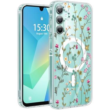 Imagem de Jkvare Capa para Samsung Galaxy A16 compatível com MagSafe, capa protetora magnética sem fio com padrão estético cristalino para mulheres e meninas - flores country