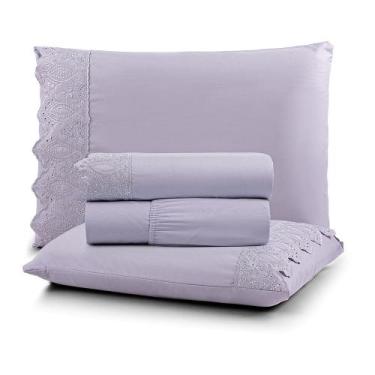 Imagem de Jogo Cama Queen Cherry Bordado Inglês 4pç 100% Poliéster - Lilas - Lil